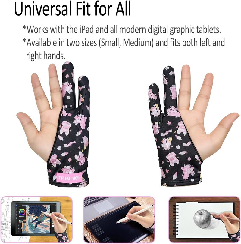 TABLIKE Artist Drawing Glove, Breathable Two Finger Digital Art Glove 3-Layer Palm Rejection Right/Left Hand Digital Graphic Tablet, Blackpink, S Size - Image 2